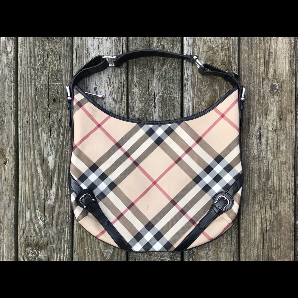 Burberry Larkin Nova Check Hobo Handbag Purse